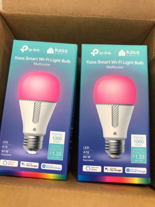 Photo 2 of Kasa Smart Full Color Changing Dimmable WiFi Light Bulb Works with Alexa and Google Home, A19, 11W 1000 Lumens,2.4Ghz only, No Hub Required – (KL135P2) - 2 Count(Pack of 1) 1000lumen 2-Pack
