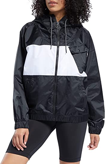 Photo 1 of Core 10 by Reebok Women's Oversized Color Block Woven Hooded Jacket, Night Black, XL 