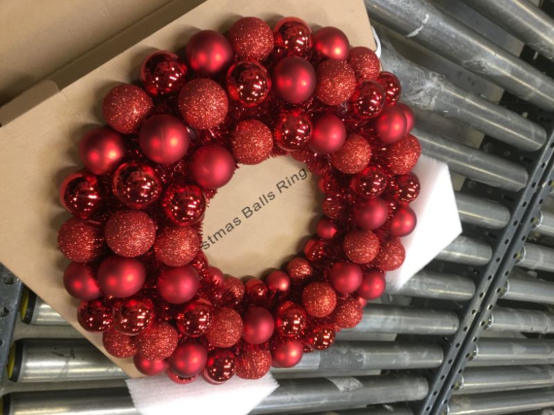 Photo 2 of 16 Inch Christmas Ball Wreath Home Party Decors Xmas Front Door Decorative Hanging Christmaswreaths Ball Ornaments Red