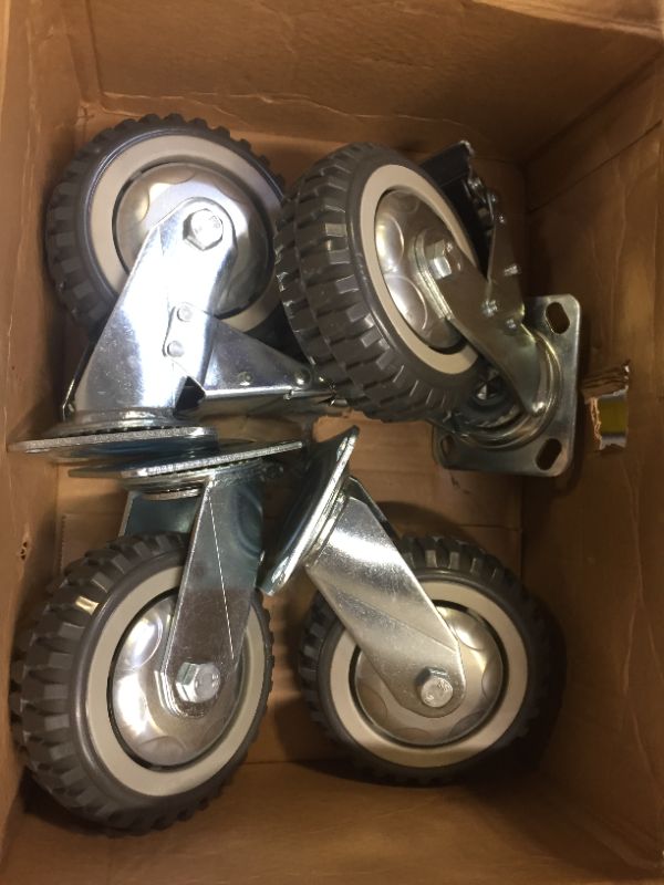 Photo 2 of 6" Heavy Duty Caster Wheels Set of 4 Load 2200lbs Premium Rubber No Noise Casters Wheels Lockable Bearing Plate Caster with Brakes 360 Degree Plate Swivel Castors Wheel for Furniture Workbench Cart 6 inch Rubber Caster Wheels