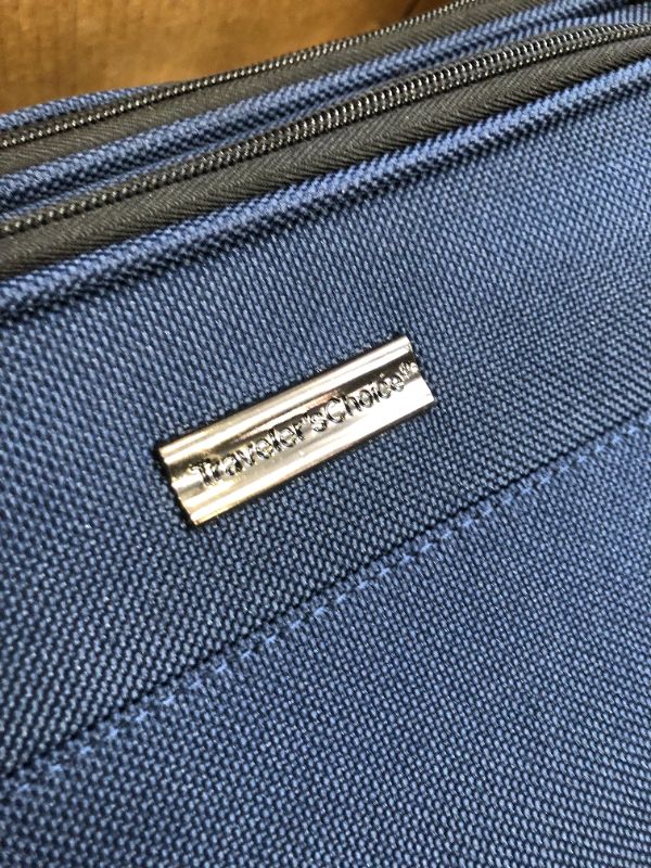 Photo 1 of Traveler's Choice Conventional II Softside Expandable Rugged Rolling Upright Suitcase, Lightweight Travel Luggage, Navy, Checked-Large 30-Inch Checked-Large 30-Inch Navy