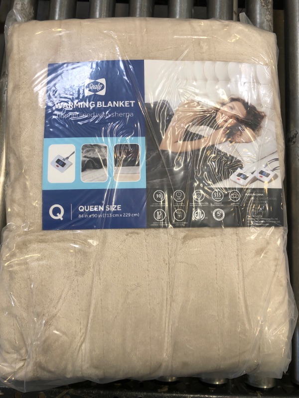 Photo 2 of Sealy Electric Blanket Queen Size, Flannel & Sherpa Heated Blanket with 10 Heat Setting & 1-12 Hour Auto Shut Off, Fast Heating Blanket, Machine Washable, Beige, 84 x 90 Inch Beige Queen Size 84" x 90"