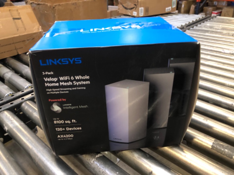 Photo 6 of Linksys MX12600 Velop Intelligent Mesh WiFi 6 System: AX4200, Tri-Band Wireless Network for Full-Speed Home Coverage, 8,100 sq ft (White, 3-Pack) WIFI 6 8100 Sq. ft - 120+ Devices