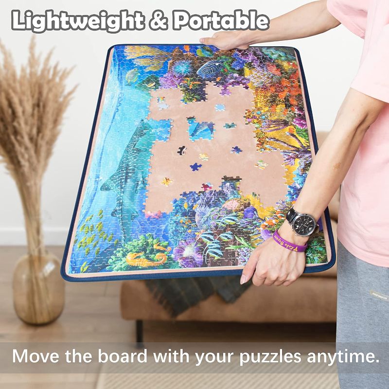 Photo 1 of 
Becko Jigsaw Puzzle Board with Covers Portable Puzzle Mat for Puzzle Storage Puzzle Saver, Non-Slip Surface, Up to 1000 Pieces (Blue/Khaki)