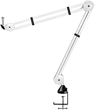 Photo 1 of BOMGE Microphone Boom Arm Mic Stand Adjustable Clip Studio Suspension Scissor Arm Mount for Blue Snowball, ICE, Blue Yeti ,Radio Broadcasting and Game (white)
