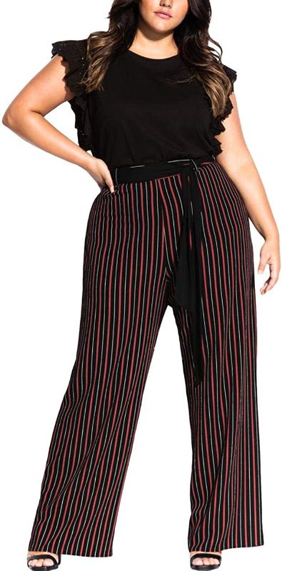 Photo 1 of City Chic Women's Apparel Women's Plus Size Wide Legged Striped Trousers with Tie Belt XL 