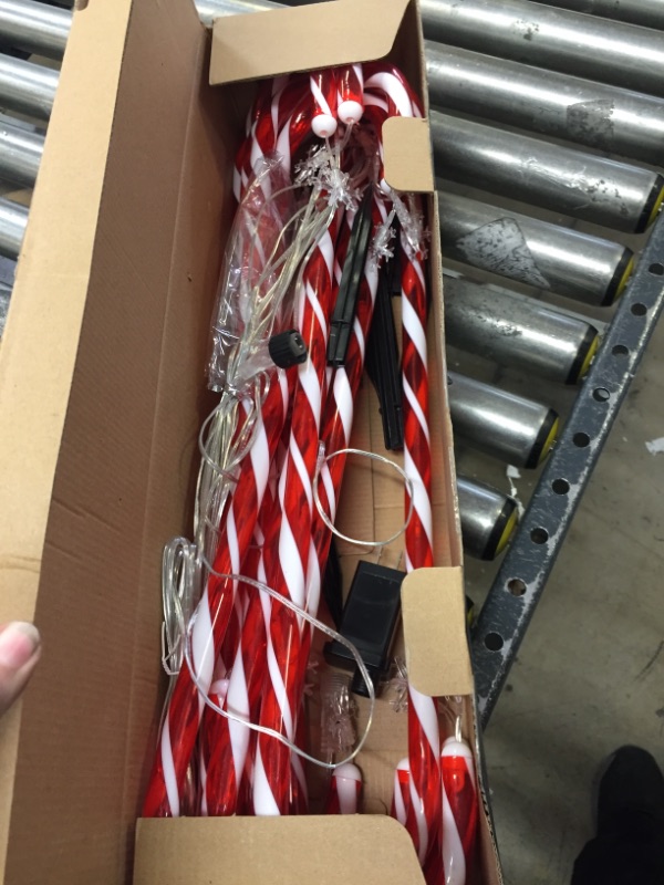 Photo 3 of 28” Candy Cane Lights Outdoor Pathway, 42 Feet in Total Length with 12 Pack Candy Cane Pathway Lights with Shiny Star for Outside Christmas Decorations, 10 LED Lights in Each Light Up Candy Canes 12 Pcs Star