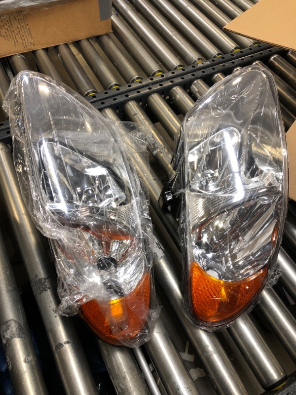 Photo 2 of ADCARLIGHTS 2001-2007 Caravan Headlight Assembly for 01-07 Dodge Grand Caravan ,01-07 Chrysler Town & Country Clear Lens Chrome Housing with Amber Reflector Headlamp Replacement Left and Right