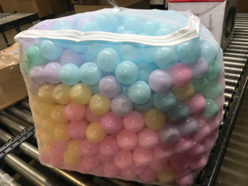 Photo 2 of Amazon Basics BPA Free Crush-Proof Plastic Ball Pit Balls with Storage Bag, Toddlers Kids 12+ Months, 6 Pastel Colors - Pack of 1000 6 Pastel Colors 1,000 Balls