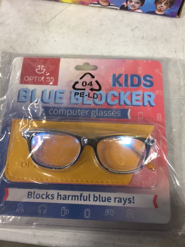 Photo 2 of Blue Light Blocking Glasses Girls & Boys | Anti Eyestrain Blue Light Glasses Kids Computer Gaming Glasses (Ages 3-10) | Flexible Blue Square Frames with Yellow Temples Video Phone Screen Eyeglasses