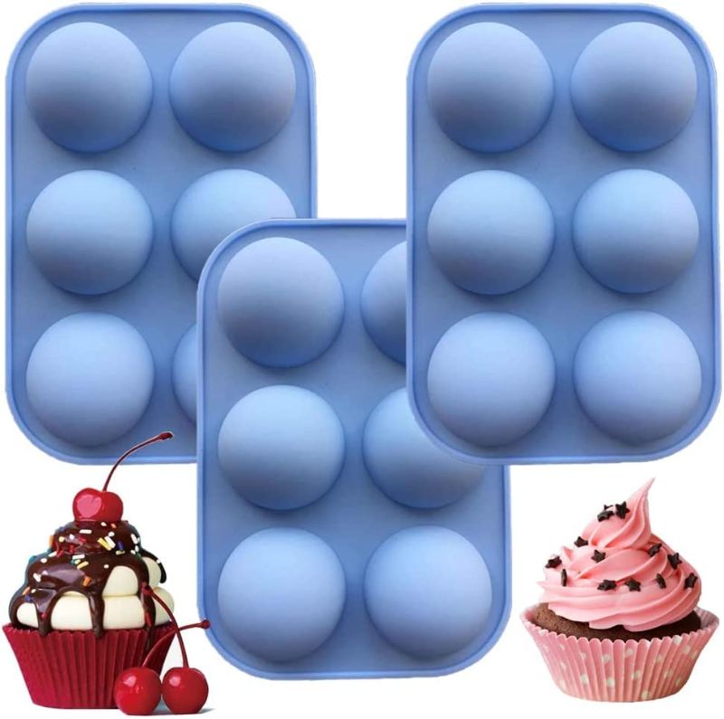 Photo 1 of 3 Silicone Mold for Hot Chocolate Bomb,Half Sphere Baking Mold for Making Chocolate , Cake, Jelly, Dome Mousse ,Handmade Soap (Blue)  - 2 PACKS , 6 TOTAL MOLDS  --
