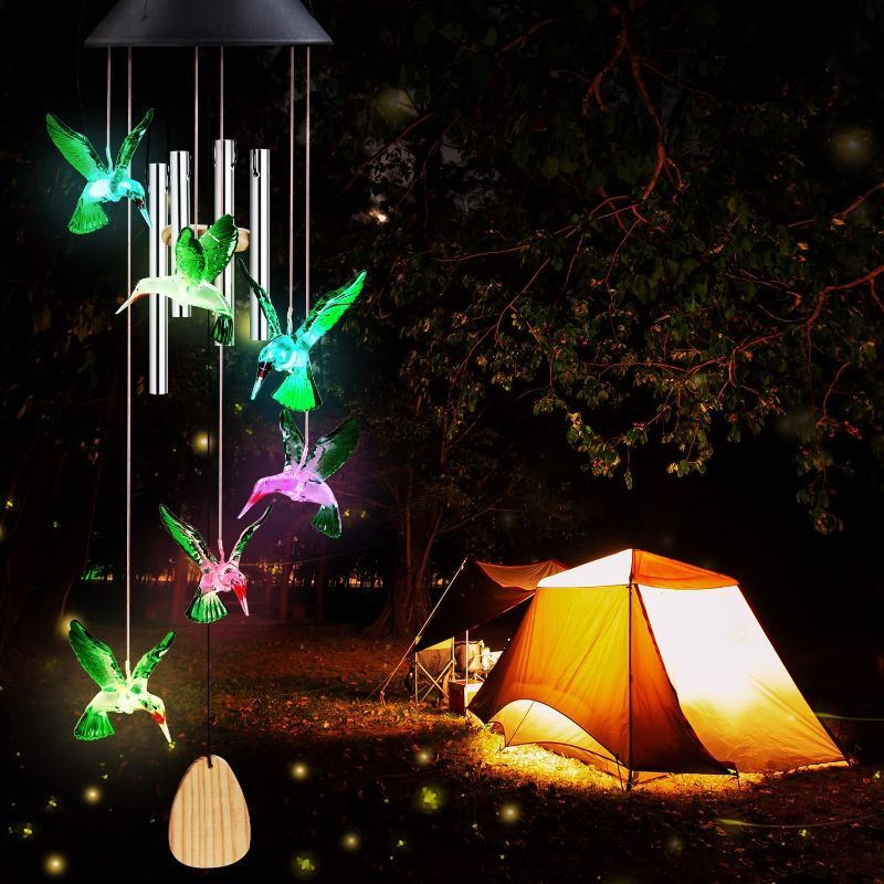 Photo 1 of Homeforce Wind Chime - Solar Hummingbird Wind Chimes Outdoor & Indoor, 4 Aluminum Tubes Wind Bell, Outdoor Decor, Yard Decorations, Mom's Best Gifts (Gifts for Grandma, Birthday Gifts for Mom)
