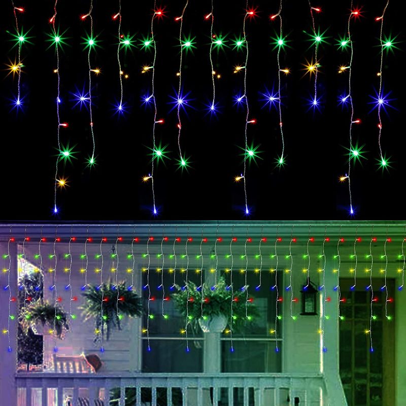 Photo 1 of 360 LED Outdoor Dripping Ice Cycle String Light, 29.5ft 8 Modes Curtain Fairy Lights with 60 Drops, Indoor,Party Decorations, Multicolor  