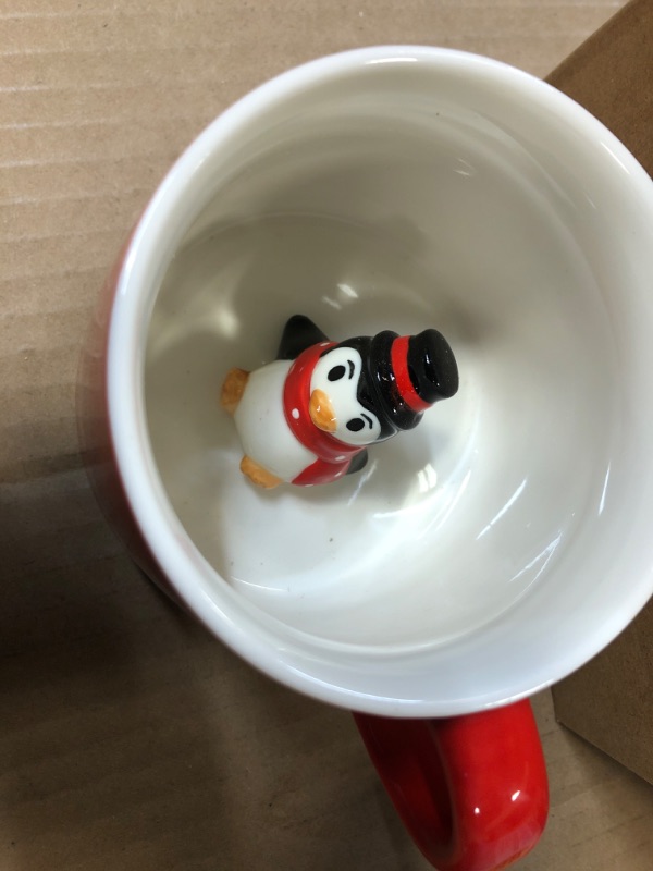 Photo 2 of ZaH 3D Mug Animal Inside Cup Cartoon Ceramics Figurine Teacup for Boys Girls Kids Women Men Coffee Mug, Penguin
