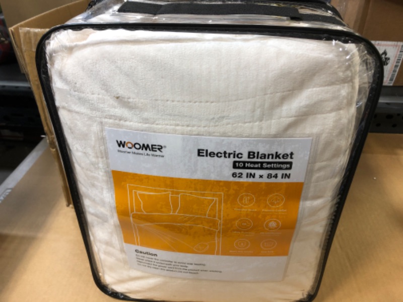 Photo 2 of [5 Year Warranty] WOOMER Electric Heated Throw Blanket, Soft Flannel Fast Heating Blanket, Twin Size 62"x 84", 10 Heating Levels & 0.5-12H Auto Off, Over-Heat Protection White Twin Size 62" × 84"