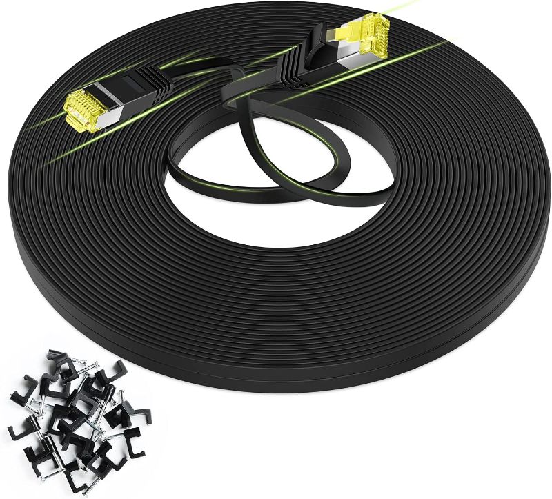 Photo 1 of AoforzTech Black 100 FT Ethernet Cable,Cat 6 High Speed Flat Network Solid Patch Cord,Long Computer Internet LAN Cable Rj45 Connectors,Cable Clips - 100 Feet
