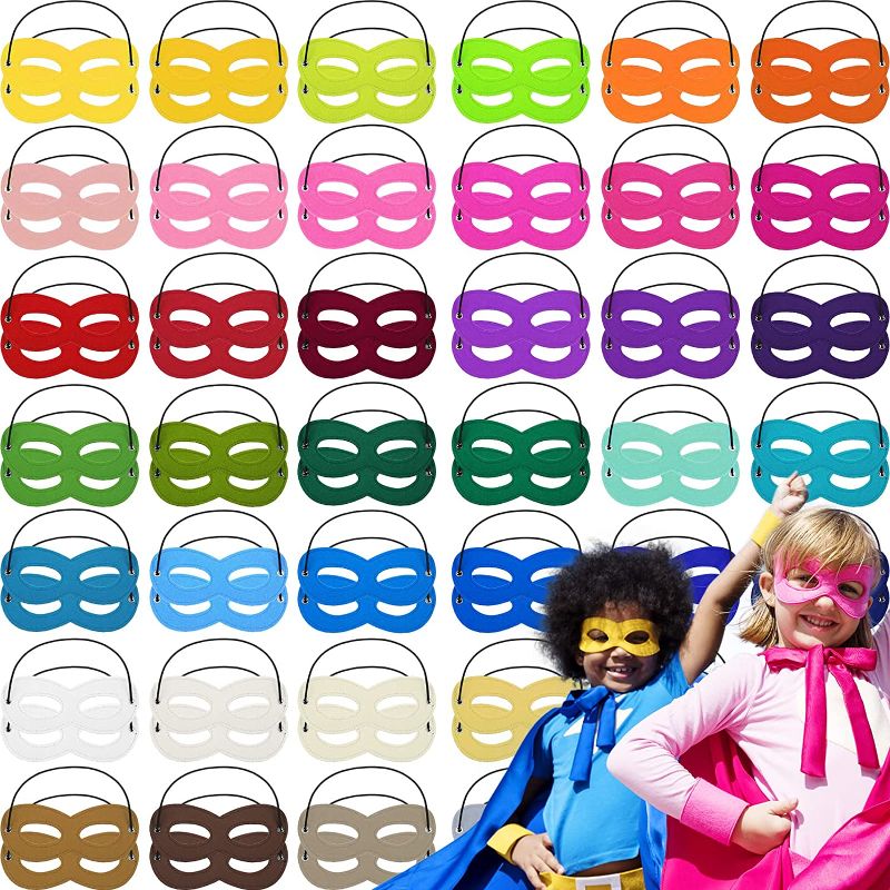 Photo 1 of Zubebe 100 Pcs Cosplay Eye Masks for Kids Party Cosplay Dress up Felt Eye Masks Costume Adjustable Half Masks for Mardi Gras Christmas Birthday Role Play Supplies 100th Day of School Costume
