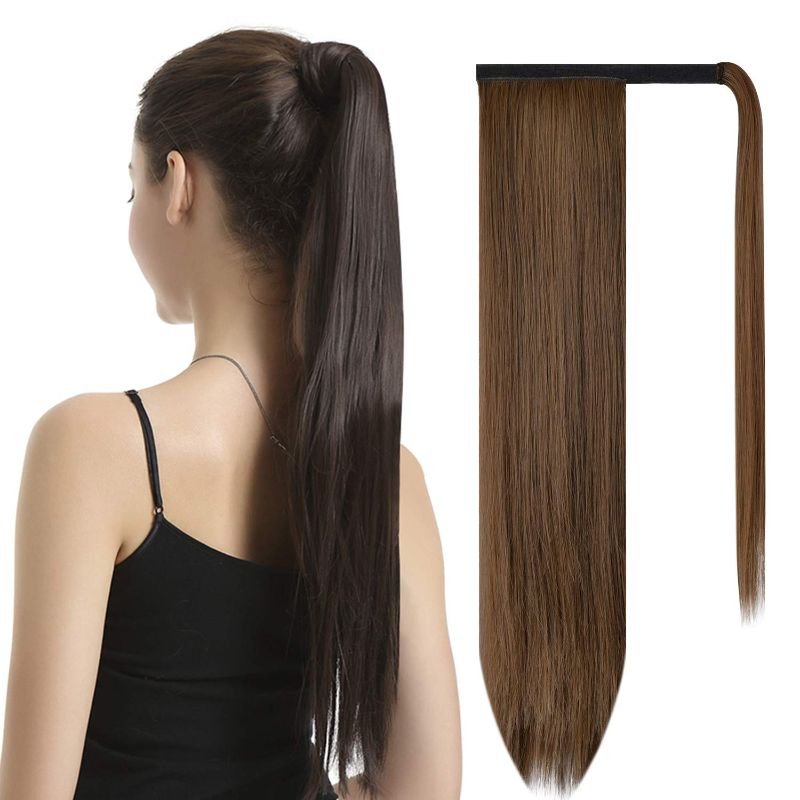 Photo 1 of BARSDAR 26 inch Ponytail Extension Long Straight Wrap Around Clip in Synthetic Fiber Hair for Women - Dark Brown mix Auburn Evenly
Size: 26 Inch (Pack of 1)
Color: Dark Brown mix Auburn Evenly


