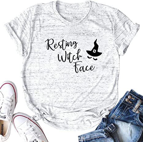 Photo 1 of ASTANFY Womens Resting Witch Face Halloween Tee Shirt Funny Witch Graphic Short Sleeve Basic T Shirt
SIZE M
WHITE/GRAY