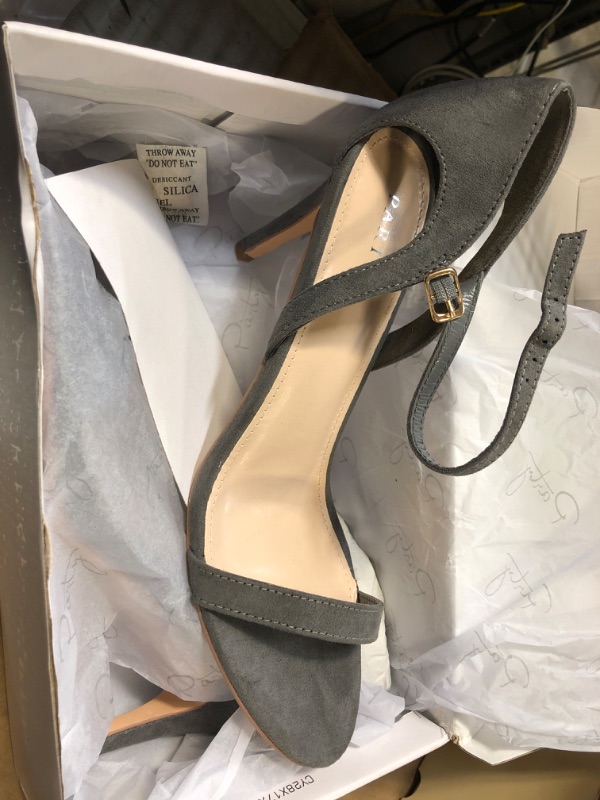 Photo 1 of 10---PARTY Women's Open Toe Heels Ankle Strap Stiletto Pump Sandals 10 Grey Suede Fab