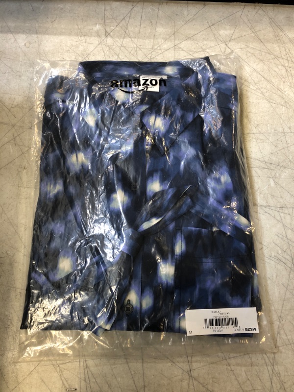 Photo 1 of Daily Ritual Women's Georgette Fluid Drape Long-Sleeve Button Down Shirt Dress Medium White/Blue, Abstract/Tie Dye