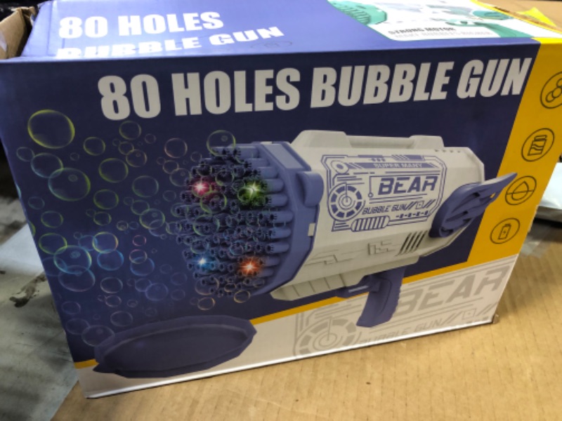 Photo 2 of 80 Hole Bubble Gun with Bubble Solution for Kids That Can Make Massive Bubbles,Electronic Automatic Bubble Blower with Lights,Best Gifts for Boys and Girls,Toddler Outdoor Toys for Kids Ages 4-8 Purple-------factory sealed 