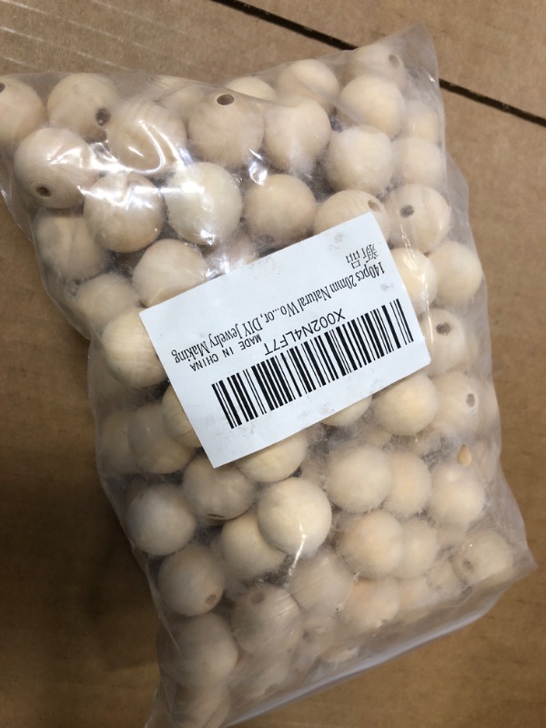 Photo 2 of 140pcs 20mm Natural Wood Beads - Unfinished Loose Wood Beads Crafts, Suitable for Home and Holiday Decor, DIY Jewelry Making-----factory sealed 