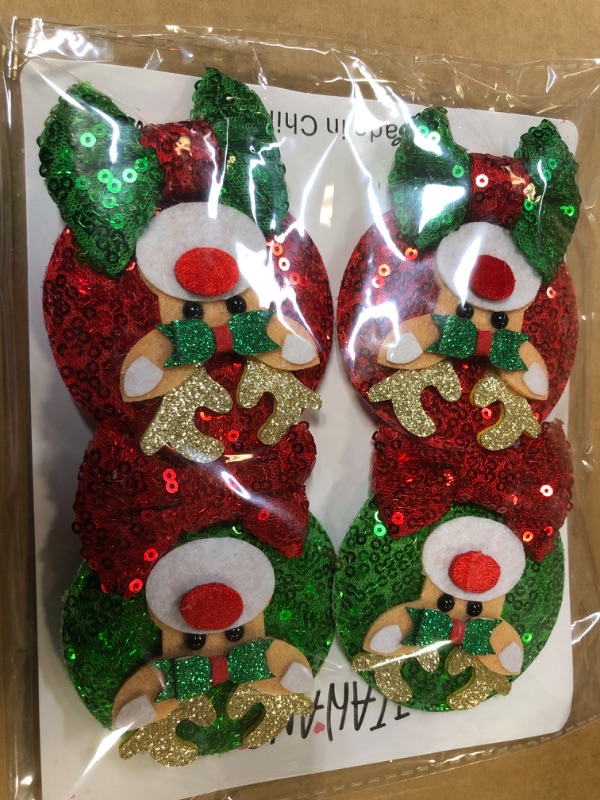 Photo 2 of 2 pack----JIAHANG Christmas Elk Mouse Ears Clips Reindeer Sequin Bow Barrettes Glittering Festival Hair Accessories 2 Pairs for Children Girls Theme Costume Party Favor Decoration (christmas setA) old man