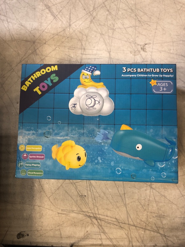 Photo 2 of Bath Toys for Toddlers, 3 Pcs Baby Bath Toys - Wind-up Fish Bathtub Set, Spray Water Cloud & Hand-Pull Whale - Water Gun Bath Birthday Gifts for Kids