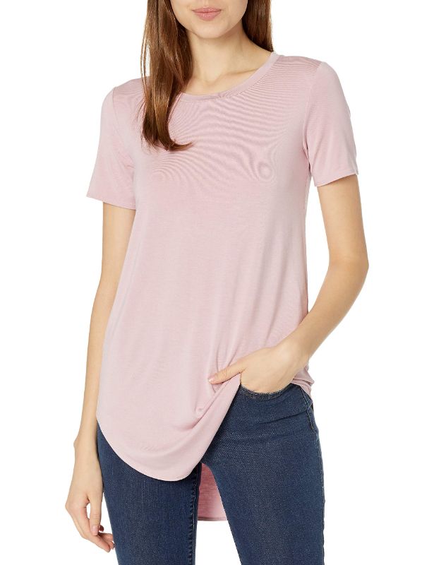 Photo 1 of Daily Ritual Women's Jersey Standard-Fit Short-Sleeve Open Crewneck Tunic Rayon Blend Dusty Pink Small
