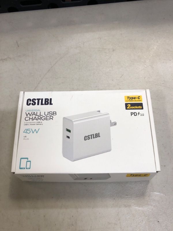 Photo 3 of CSTLBL Wall Charger with USB and C Ports 18W Fast Charge for iPhone iPad and Tablet 2 in 1 Smart Adapter Plug with 1M C to C Cable White 18W White