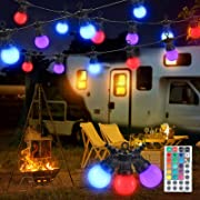 Photo 1 of DAMITIS RGB Outdoor String Lights, 5V 37ft Patio Lights with 15 Shatterproof Bulbs, IP65 Waterproof Decor Lights with 26 Scene Modes and Remote Control, Outdoor Color Changing String------FACTORY SEALED
