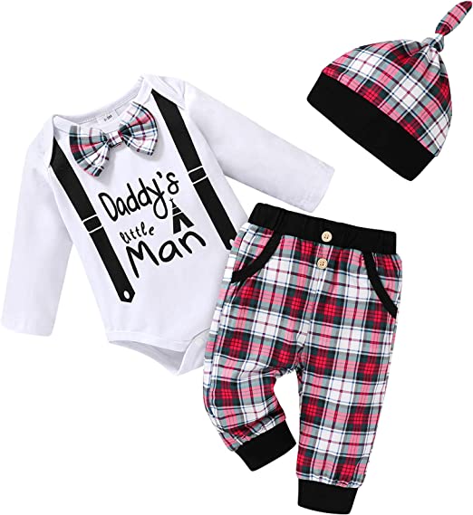 Photo 1 of ** SLIGHTLY DIFFERENT FROM PICTURE ** 3Pcs Baby Boy Clothes Newborn Infant Bodysuit Summer Cotton Short Sleeve Romper +Pants+Hat Outfits Set Black-a 0-3 Months