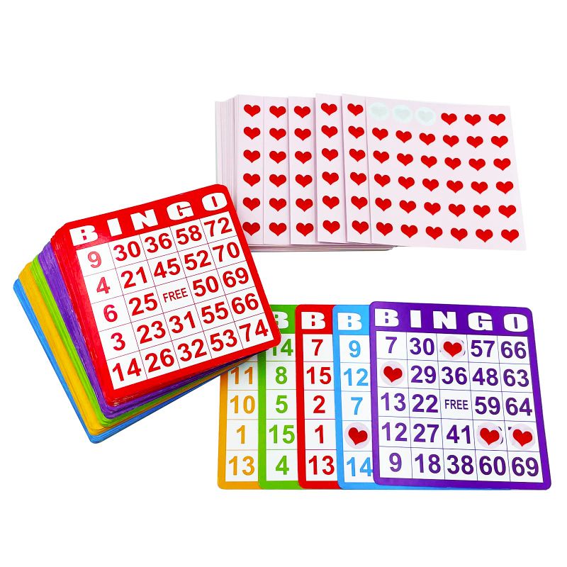 Photo 1 of !! 2 PACK !! Yuanhe Bingo Game Set with 100 Bingo Cards, 36 Bingo Stickers for Large Groups, Family Parties Bingo Cards+stickers