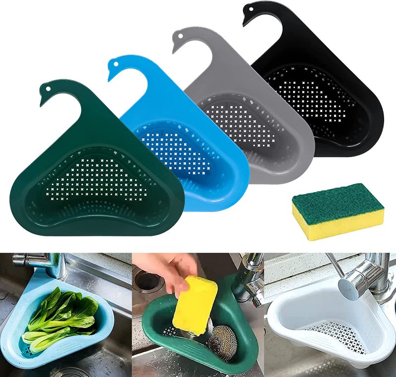 Photo 1 of 4 Pcs Swan Drain Basket for Kitchen Sink, Kitchen Sink Strainer, Multifunctional Kitchen Triangle Sink Filter Accessories, suitable for square corner sinks(Dark Color)