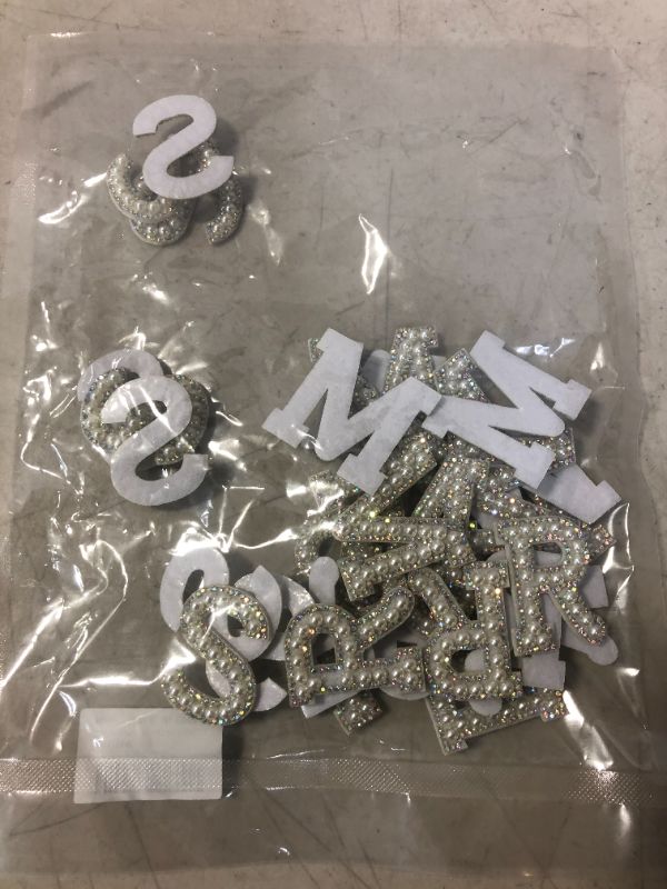 Photo 2 of 26 Piece Pearl Iron on Letter A-z White Rhinestone Pearl Bling Letter Patch Glitter Sew on Alphabet Applique Rhinestone Pearl English Letter for DIY Craft Supplies(White,1.85 Inch High)