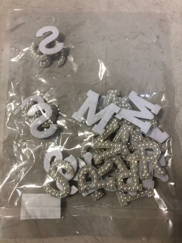 Photo 1 of 26 Piece Pearl Iron on Letter A-z White Rhinestone Pearl Bling Letter Patch Glitter Sew on Alphabet Applique Rhinestone Pearl English Letter for DIY Craft Supplies(White,1.85 Inch High)