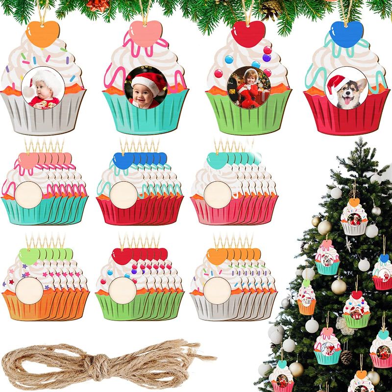 Photo 1 of 36 Pack Christmas Tree Ornaments Cupcake Candy Wood Ornaments Donut Cake Hanging Ornaments Dessert Wooden Set for Christmas Trees Decoration Present Family Xmas Decors (Cupcake)
