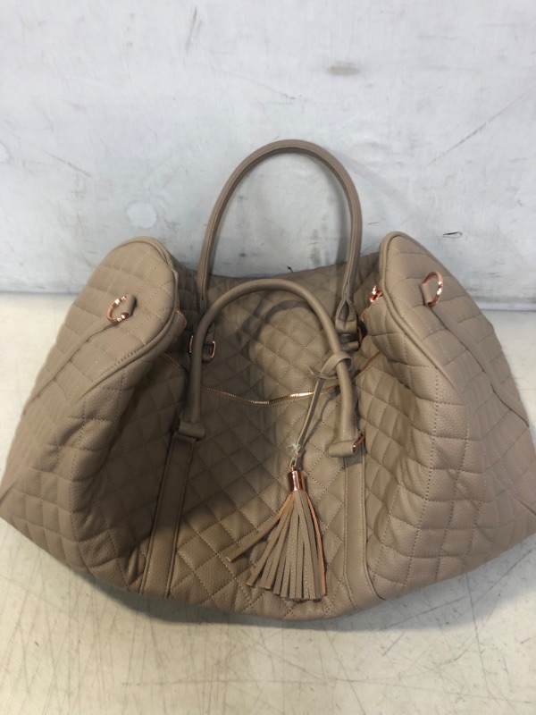 Photo 1 of MS LOVELY Women's Quilted Leather Weekender Travel Duffel Bag With Rose Gold Hardware - Large 22" Size - Cute Satin Inner Lining - Mauve