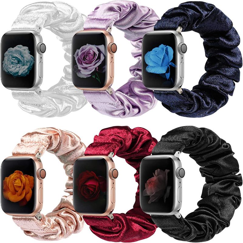 Photo 1 of MITERV Compatible with Apple Watch Band 45mm 42mm 44mm Soft Floral Fabric Elastic Scrunchies iWatch Bands for Apple Watch Series 7,6,SE,5,4,3,2,1 6 Pack Small 42mm 44mm 45mm
