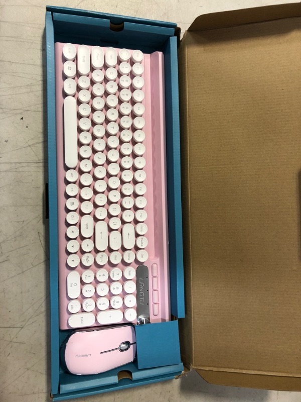 Photo 1 of Qudodo Wireless Keyboard and Mouse Combo, 2.4G USB Full Size Wireless Typewriter Keyboard, WaterproofCute Round Retro Aesthetic Keyboard for Computer,PC,Desktops,Laptop, Mac(Pink+Mouse)
