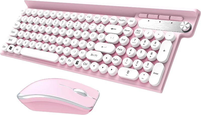 Photo 1 of Qudodo Wireless Keyboard and Mouse Combo, 2.4G USB Full Size Wireless Typewriter Keyboard, WaterproofCute Round Retro Aesthetic Keyboard for Computer,PC,Desktops,Laptop, Mac(Pink+Mouse)
