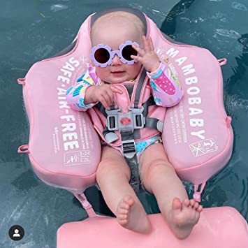 Photo 2 of Cloth Mambobaby Newest Non Inflatable Baby Float Size Improved Add Tail Avoid Flip Over Swim Trainer Solid Infant Pool Float with Canopy UPF 50+ Swim Ring