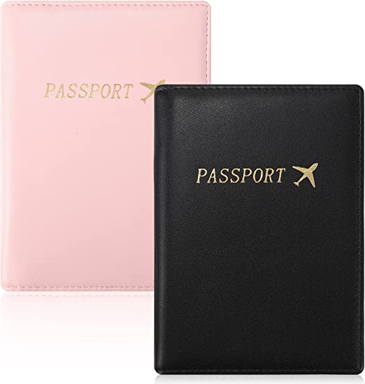 Photo 1 of 2 Pcs Passport Holder Card Holder Combo Passport Wallet PU Leather Passport Cover Case Travel Document Organizer Protector, Black and Pink