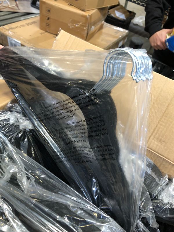 Photo 4 of Zober Velvet Hangers 100 Pcs - Black Hangers for Coats, Pants & Dress Clothes - Non Slip Clothes Hanger Set w/ 360 Degree Swivel, Holds up to 10 lbs - Strong Felt Hangers for Clothing Black 100 Pcs
