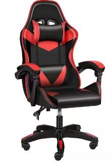 Photo 1 of Backrest and Seat Height Adjustable Swivel Recliner Racing Office Computer Ergonomic Video Game Chair-Red and Black ---- ONE LEG BROKEN // SELL FOR PARTS / REPAIR
