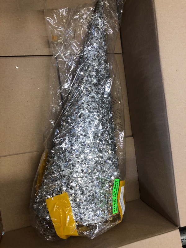 Photo 3 of 12-24 Inch High Sequin and Bead Silver Christmas Cone Tree 