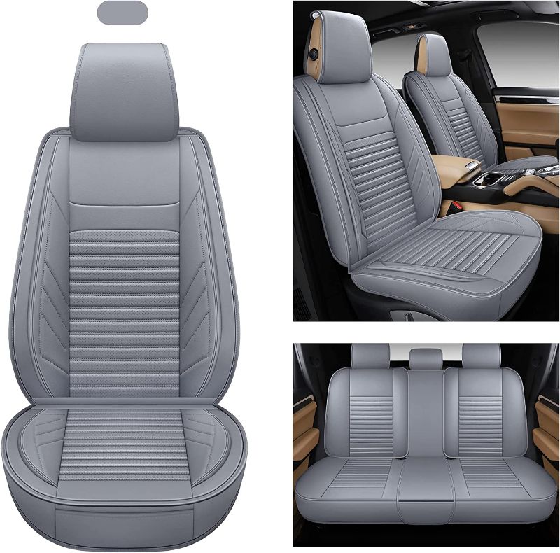 Photo 1 of AOOG Leather Car Seat Covers, Leatherette Automotive Seat Covers for Cars SUV Pick-up Truck, Non-Slip Vehicle Car Seat Covers Universal Fit Set for Auto Interior Accessories, Full Set, Gray