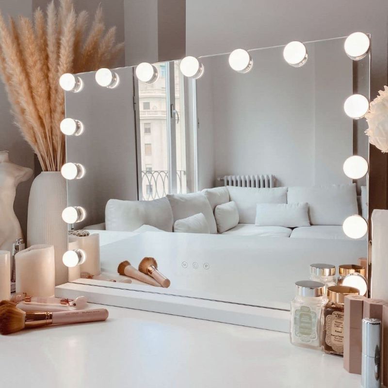 Photo 1 of  Vanity Mirror with Lights,Makeup Mirror with Lights, Hollywood Lighted Mirror with 15 Dimmable LED Bulbs,Touch Control,,Metal Frame,White