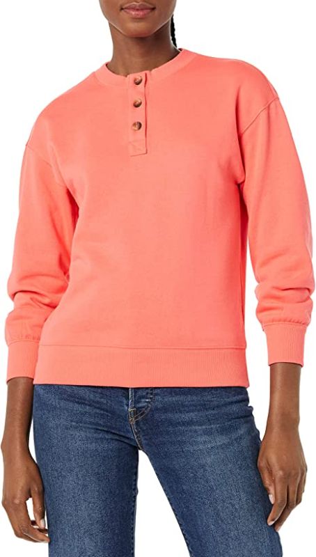 Photo 1 of Amazon Essentials Women's Relaxed-Fit Henley Fleece Sweatshirt - SMALL -